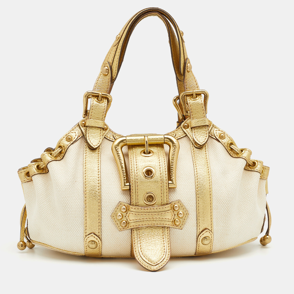 LOUIS VUITTON Cream/Gold Canvas and Leather Antigua Theda PM Bag - Picture 1 of 8